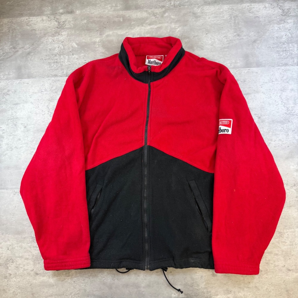Vintage Marlboro Unlimited Fleece Jacket Mens XXL Red Black Colorblock Full Zip